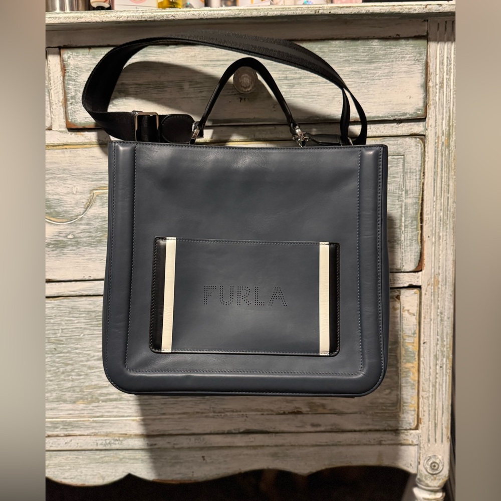 Furla Navy, Black, and White Crossbody Tote Bag